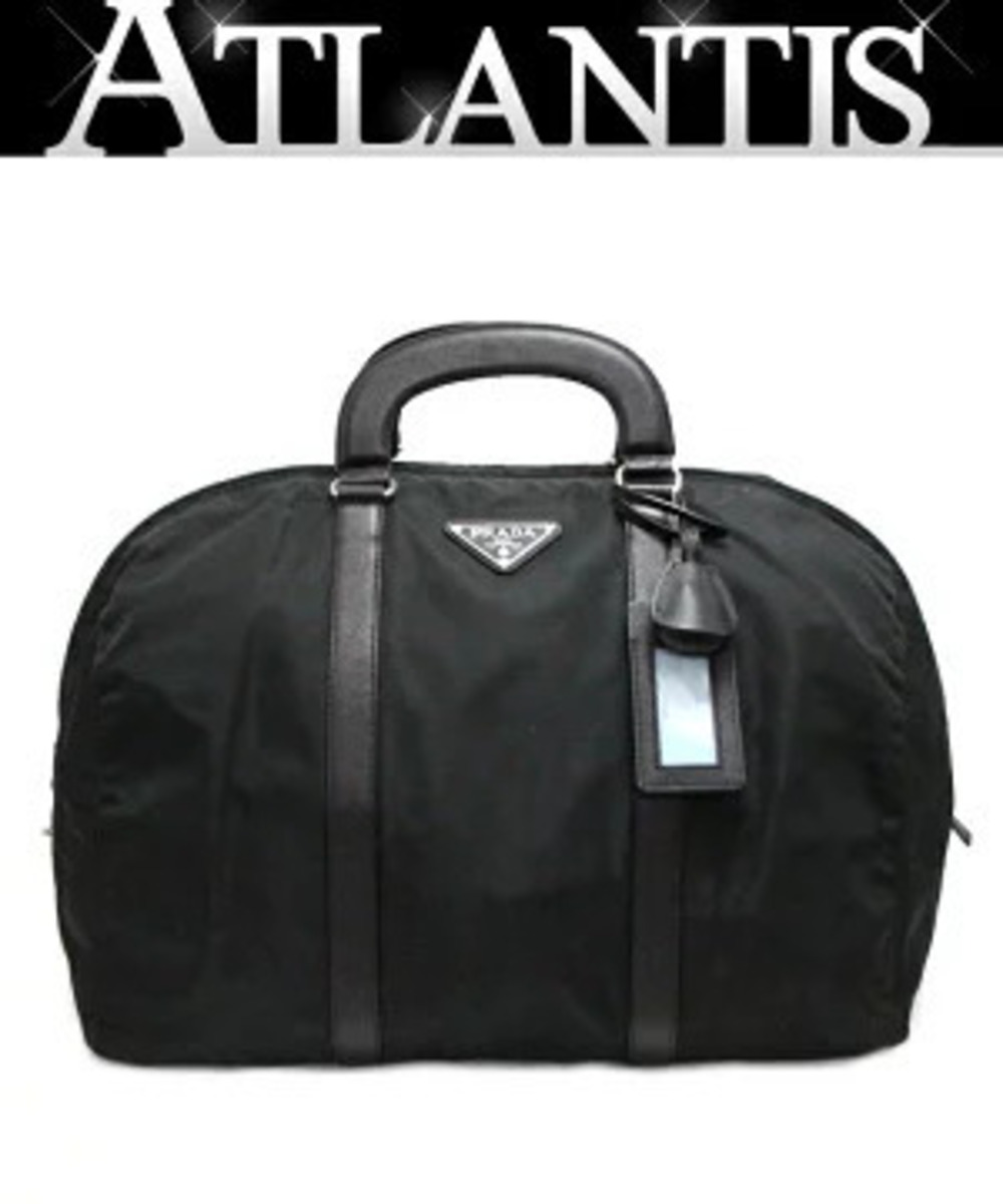Prada Triangle Boston Bag Travel Leather Black